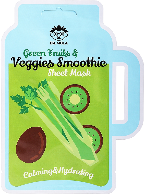 Kojąco-nawilżająca maska na tkaninie do twarzy - Dr. Mola Green Fruits & Veggies Smoothie Sheet Mask — фото N1
