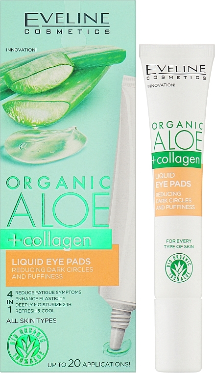 Płynne płatki pod oczy redukujące cienie i obrzęk - Eveline Cosmetics Organic Aloe + Collagen — Zdjęcie N2