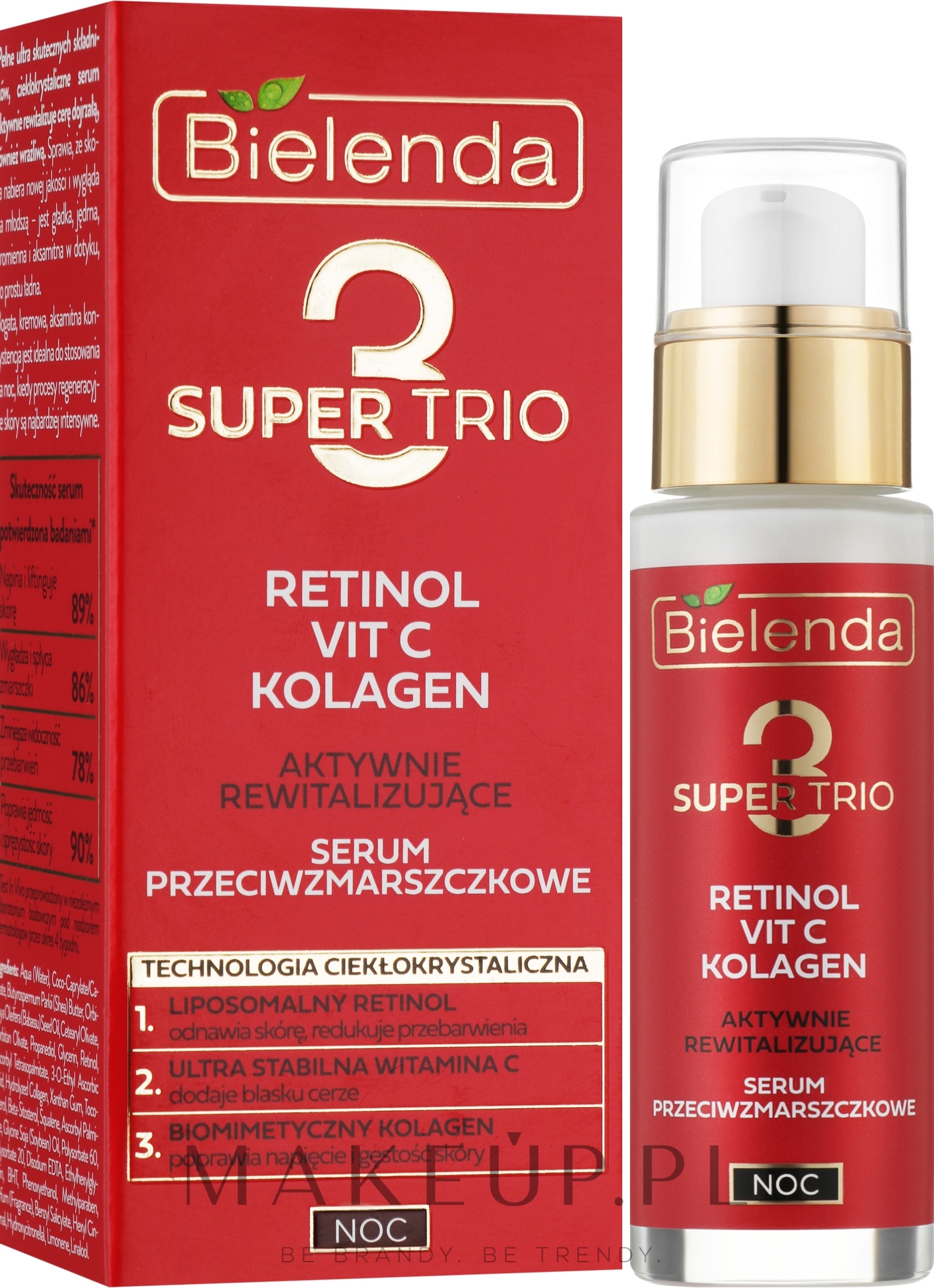 Aktywnie rewitalizujące serum przeciwzmarszczkowe na noc - Bielenda Super Trio Retinol + Vit C + Kolagen — Zdjęcie 30 ml
