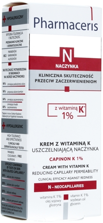 Krem z witaminą K uszczelniającą naczynka - Pharmaceris N Capinon K 1% Cream With Vitamin K — Zdjęcie N1