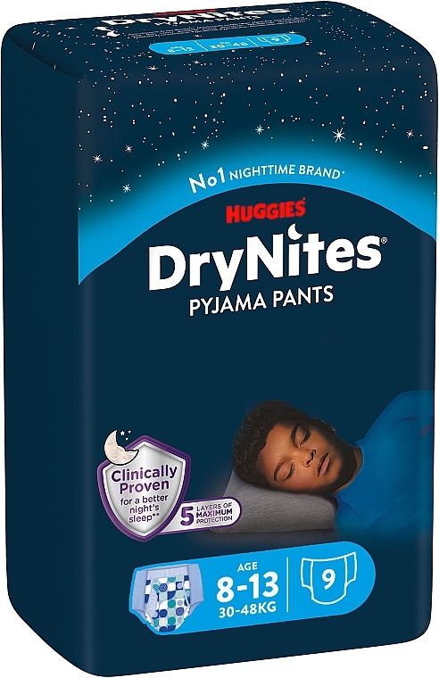 Pieluchomajtki dla chłopców Dry Nights, 27-57 kg, 9 szt. - Huggies  — Zdjęcie N2