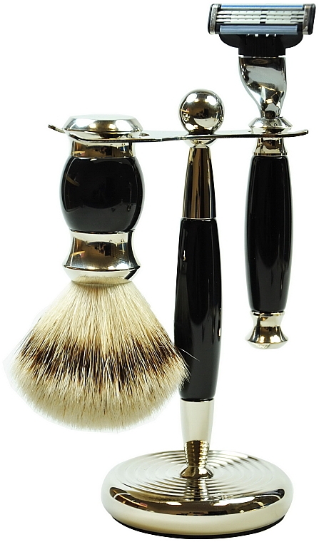 Zestaw do golenia - Golddachs Silver Tip Badger, Mach3 Polymer Black Chrom (sh/brush + razor + stand) — Zdjęcie N1