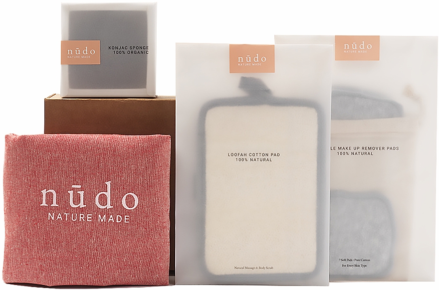Zestaw - Nudo Nature Made Skin Essentials (sh/sponge + f/sponge + bag + pads 7pcs) — Zdjęcie N1