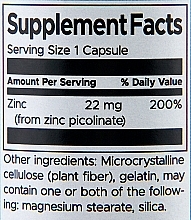 Suplement diety Pikolian cynku, 22 mg, 60 szt. - Swanson Zinc Picolinate Body Preferred Form — Zdjęcie N2