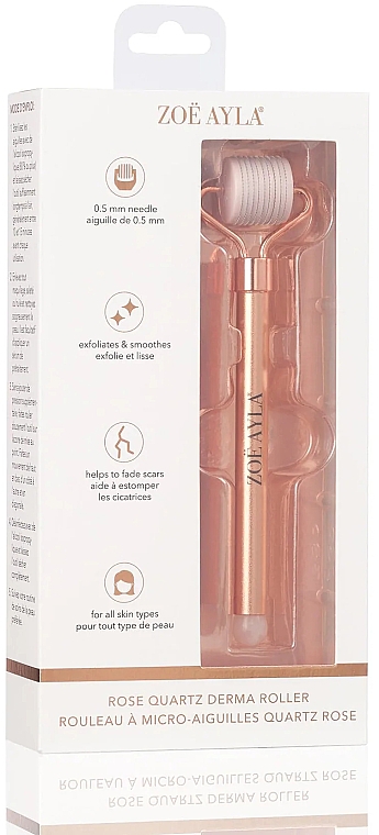 Roller do twarzy z mikroigłami z kwarcu różowego - Zoe Ayla Rose Quartz Derma Roller — Zdjęcie N4