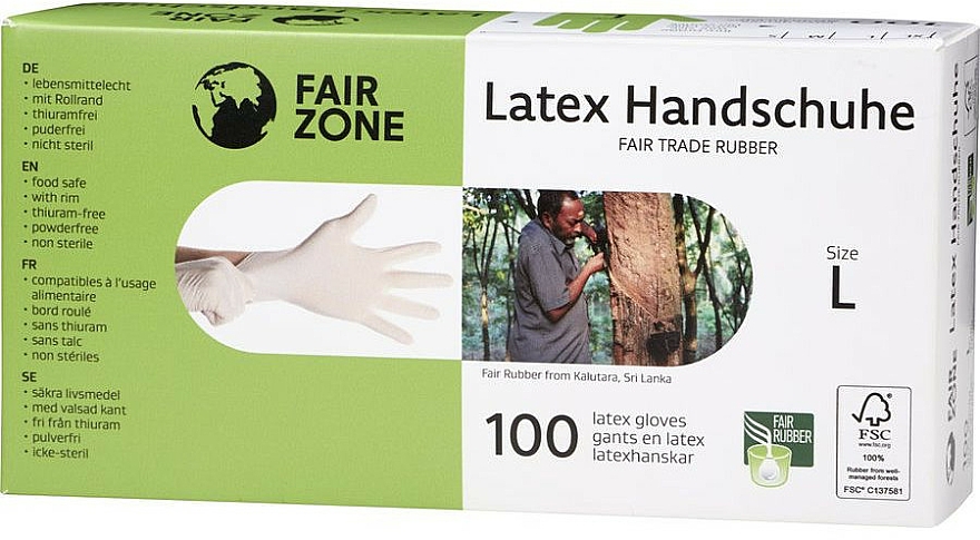 Rękawice lateksowe bezpudrowe, rozmiar L - Fair Zone — Zdjęcie N1