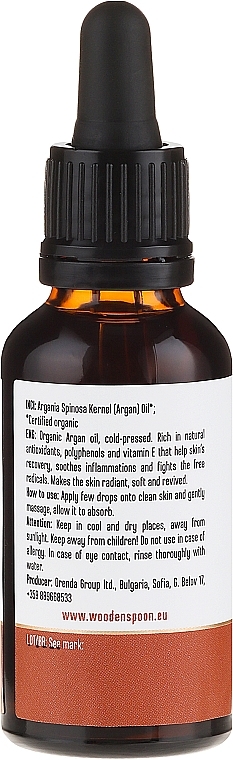 PRZECENA! 100% organiczny czysty olej arganowy - Wooden Spoon 100% Pure Argan Oil * — Zdjęcie N2