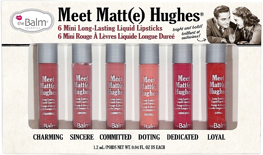 Zestaw matowych mini-pomadek do ust (lipstick 6 x 1,2 ml) - theBalm Meet Matt(e) Hughes 6 mini Liquid Lipsticks