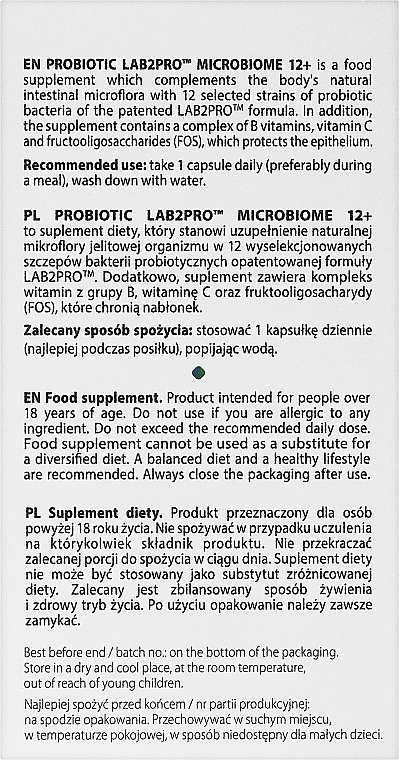 Probiotyczny suplement diety Microbiome 12+, w kapsułkach - Allnutrition Probiotic LAB2PRO — Zdjęcie N3