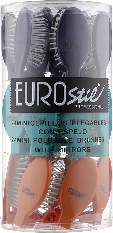 Zestaw składanych szczotek do włosów z lusterkiem 02789, 24 szt. - Eurostil Mini Brush With Mirror  — Zdjęcie N1