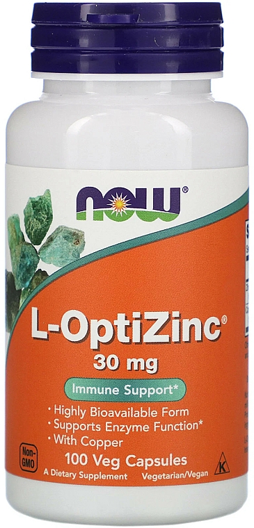 Chelat cynku i miedzi L-OptiZinc®, 30 mg - Now Foods L-OptiZinc Veg Capsules — фото N1
