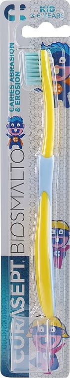 Szczoteczka do zębów dla dzieci, 3-6 lat, żółto-niebieska - Curaprox Curasept Biosmalto Kids Toothbrush — Zdjęcie N1