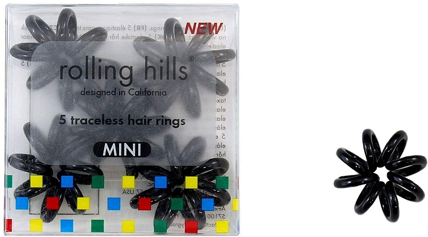 Gumki do włosów, czarne, 5 szt. - Rolling Hills 5 Traceless Hair Rings Mini Black — Zdjęcie N1