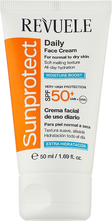 Nawilżający krem do opalania twarzy - Revuele Sunprotect Moisture Boost Daily Face Cream For Normal To Dry Skin SPF 50+ 