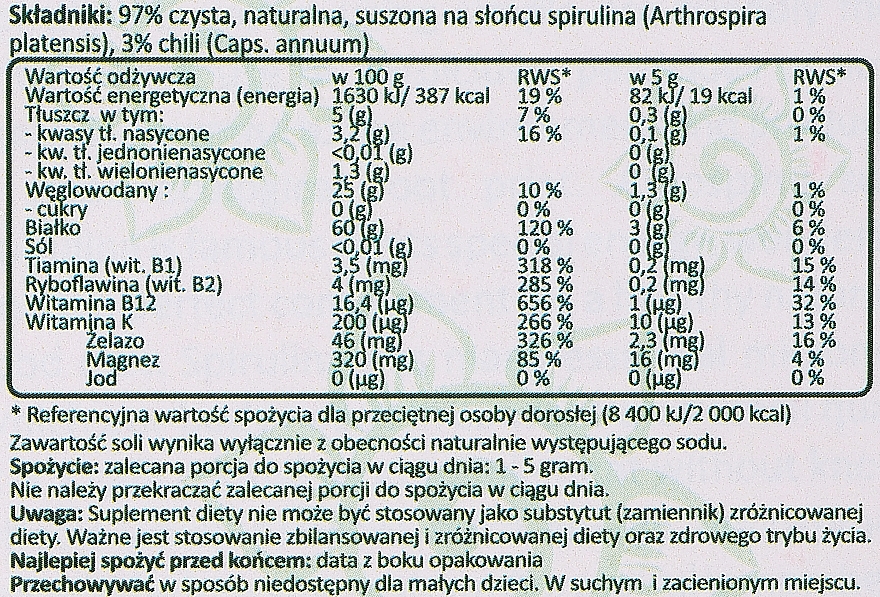 Suplement diety Spirulina + chrupiące chili - Moma Aurospirul Spirulina Chili Crunchy — Zdjęcie N2