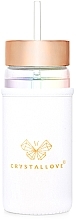 Szklana holograficzna butelka na wodę z kwarcem różowym i słomką, 400 ml - Crystallove Glass Hologram Water Bottle with Pink Quartz and Straw — Zdjęcie N7