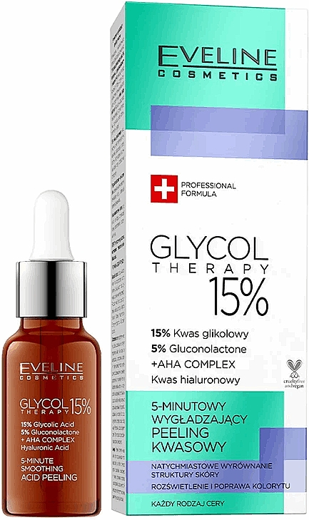 Wygładzający peeling kwasowy do twarzy 15% - Eveline Cosmetics Glycol Therapy 5-Minute Smoothing Acid Peeling 15% — Zdjęcie N1