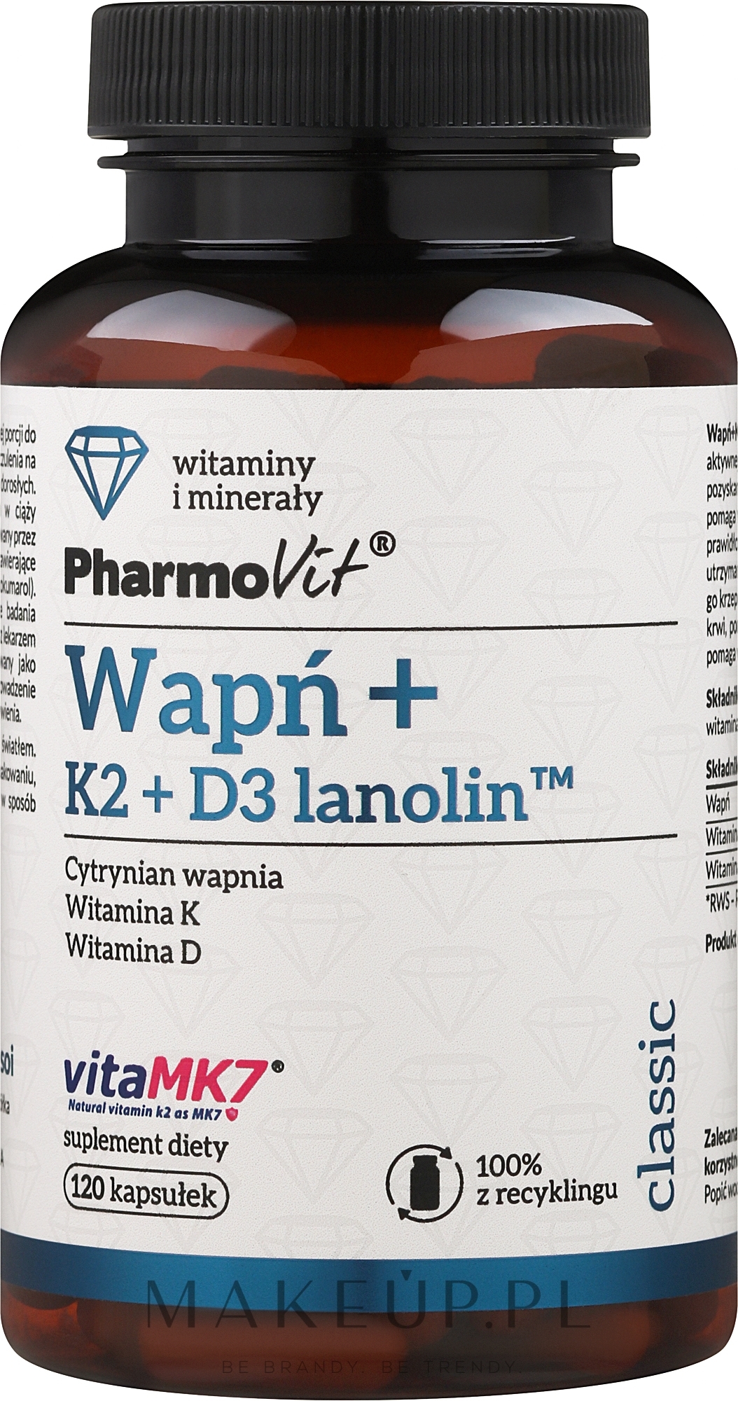 Suplement diety Wapń + K2 + D3 Lanolina - PharmoVit  — Zdjęcie 120 szt.