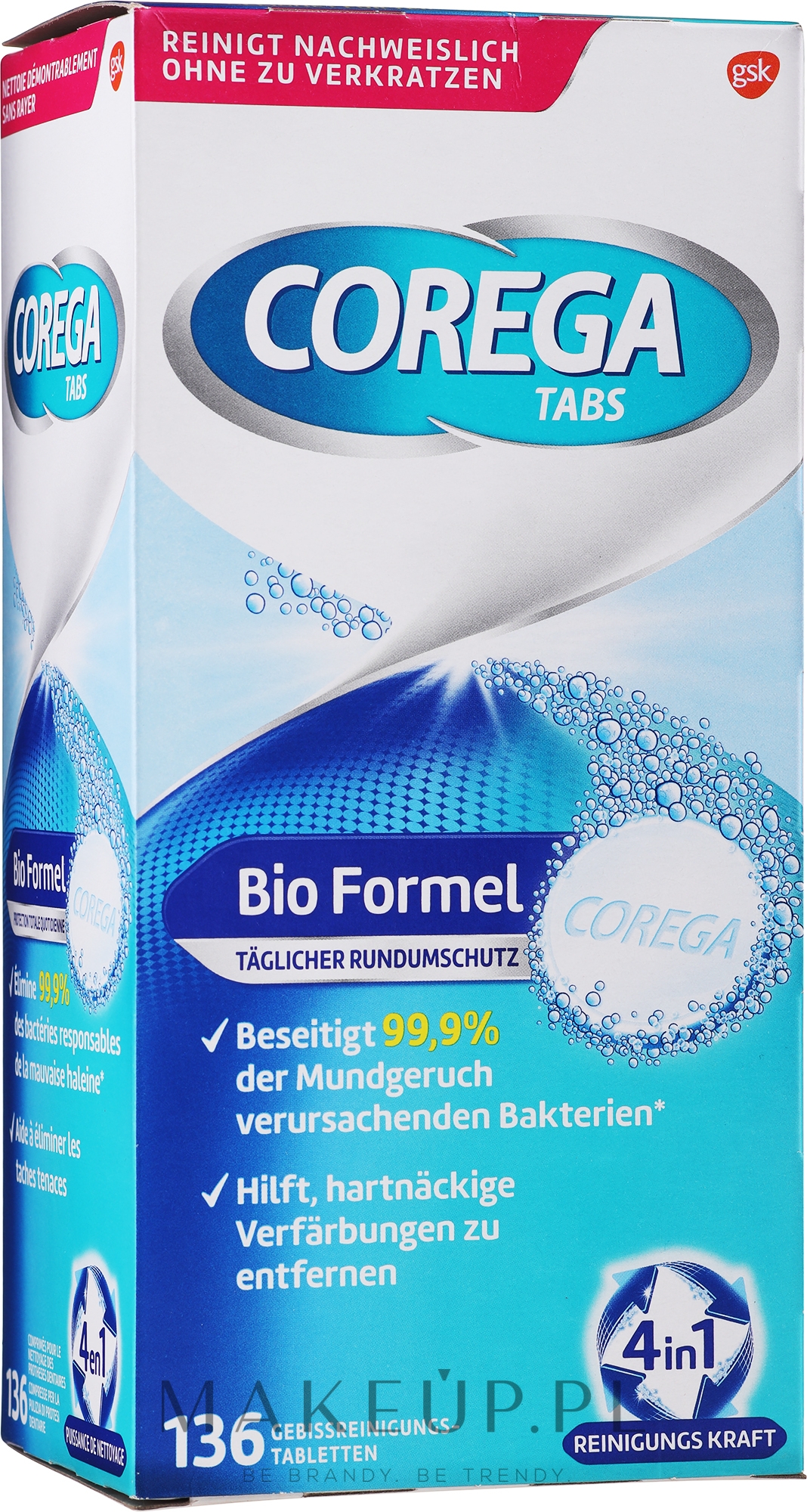 Tabletki do czyszczenia protez zębowych - Corega Bio Formula Tabs — Zdjęcie 136 szt.