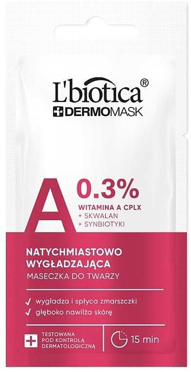 Natychmiastowo wygładzająca maseczka do twarzy z witaminą A - L’biotica Dermomask — Zdjęcie N1