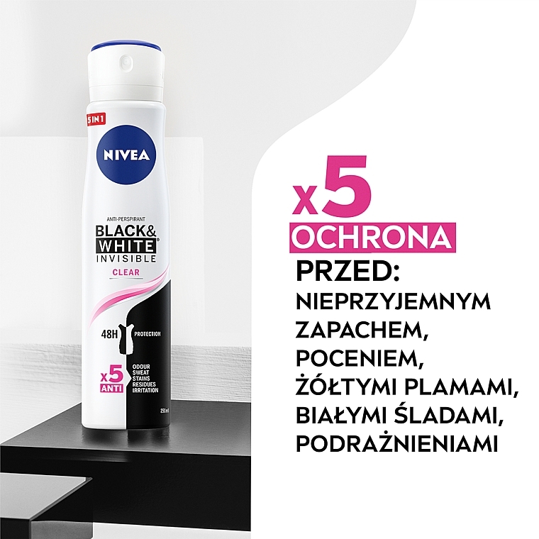 Antyperspirant w sprayu Invisible Clear - NIVEA For Women Black & White Power Deodorant Spray — Zdjęcie N2