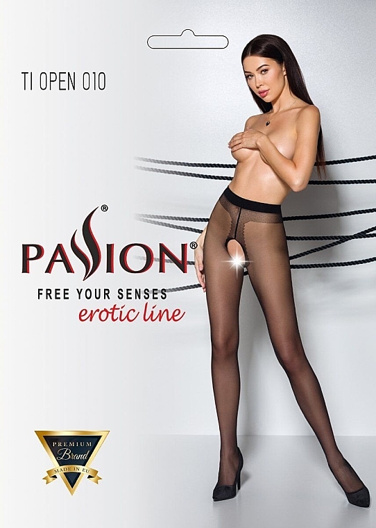 Rajstopy erotyczne z wycięciem Tiopen 010, 20 Den, czarne - Passion — Zdjęcie N1