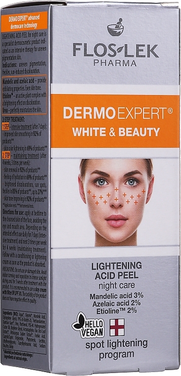 PRZECENA! Rozjaśniający peeling kwasowy na noc - Floslek Dermo Expert White & Beauty Lightening Acid Peel * — Zdjęcie N2