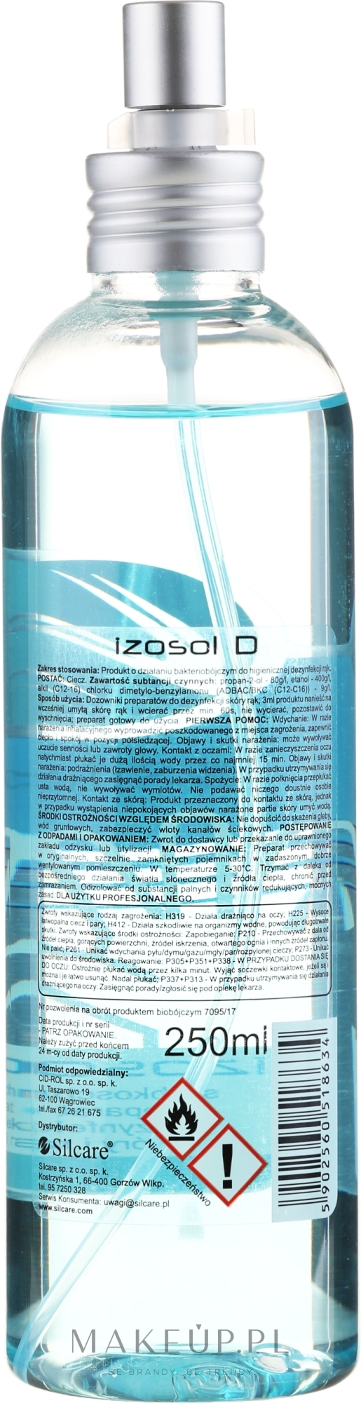 Szybkoschnący środek do dezynfekcji skóry i rąk - Silcare Izosol Spray Hand — Zdjęcie 250 ml