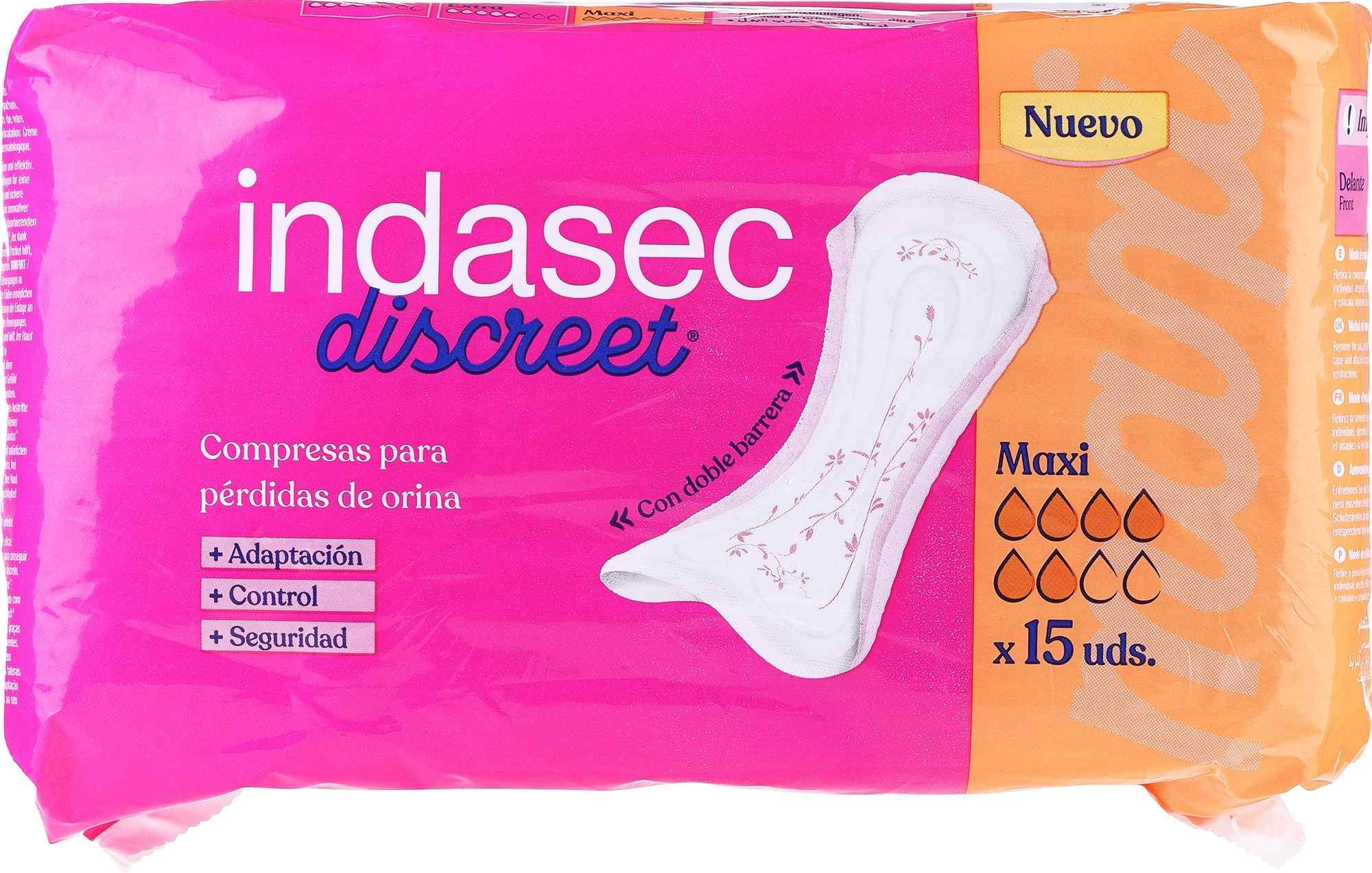 Podpaski higieniczne, 15 szt. - Indasec Discreet Maxi  — Zdjęcie 15 szt.