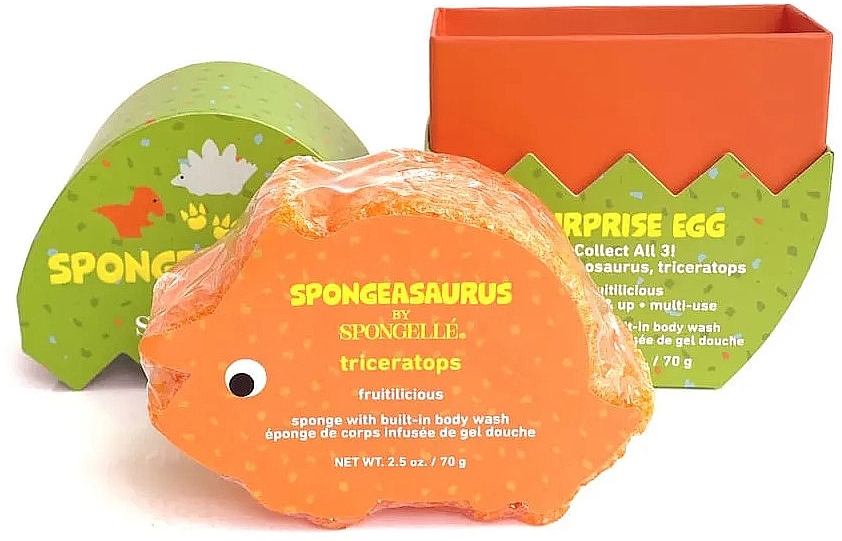 Gąbka pod prysznic dla dzieci wielokrotnego użytku, dinozaur - Spongelle Spongeasaurus Triceratops Body Wash Infused Buffer — Zdjęcie N1