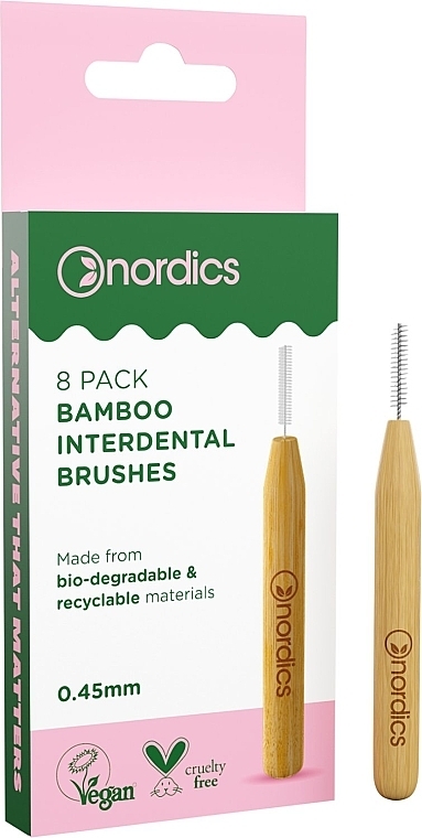 Szczotki międzyzębowe bambusowe, 0,45 mm, 8 sztuk - Nordics Bamboo Interdental Brushes — Zdjęcie N1