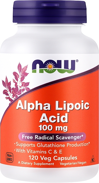 Kwas alfa-liponowy z witaminami C i E, 100 mg - Now Foods Alpha Lipoic Acid  — Zdjęcie N1