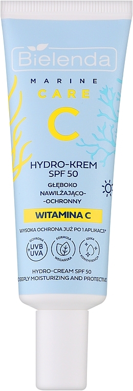 Hydro-krem przeciwsłoneczny do twarzy - Bielenda C Marine Care Hydro-Cream SPF 50 Deeply Moisturizing And Protective  — Zdjęcie N1