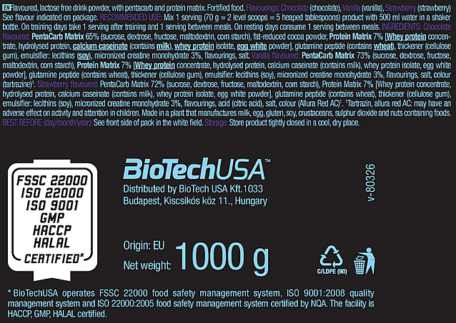 Koktajl proteinowy o smaku truskawkowym - BioTechUSA Muscle Mass Drink Powder — Zdjęcie N2