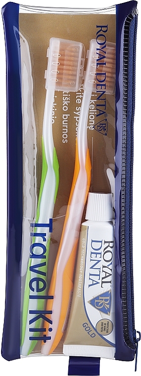 Zestaw, opcja 2 - Royal Denta Gold (toothbrush/2pcs + toothpaste/20g + cosmetic bag/1pc) — Zdjęcie N1