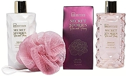 Zestaw - IDC Institute Secret Stories (sh/gel/300ml + b/lot/300ml + bath/salt/150g + sponge/1pcs) — Zdjęcie N2