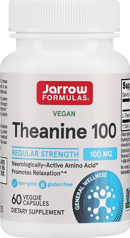 Suplement diety, L-teanina, 100 mg - Jarrow Formulas Theanine, 100 mg  — Zdjęcie N1