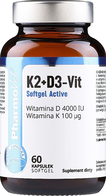Kapsułki z witaminą K2 + D3 - Pharmovit Clean Label K2 + D3-Vit Softgel Active — Zdjęcie N1