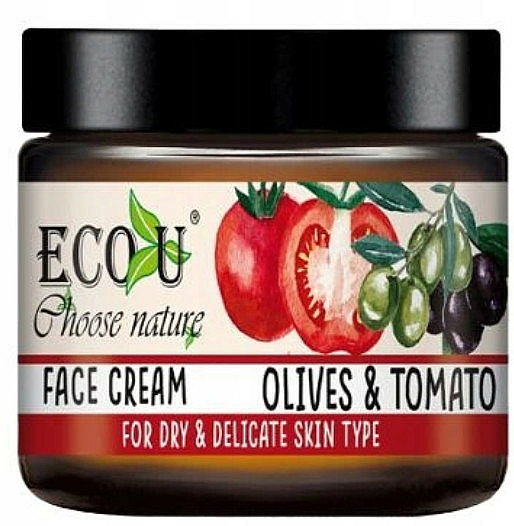 Nawilżający krem do twarzy do skóry suchej i wrażliwej Oliwki i pomidor - Eco U Face Cream — Zdjęcie N1