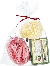 Kup Zestaw: mydło różane, czerwony pumeks, gąbka - Kalliston (soap/100g + stone/1pcs + sponge/1pcs)