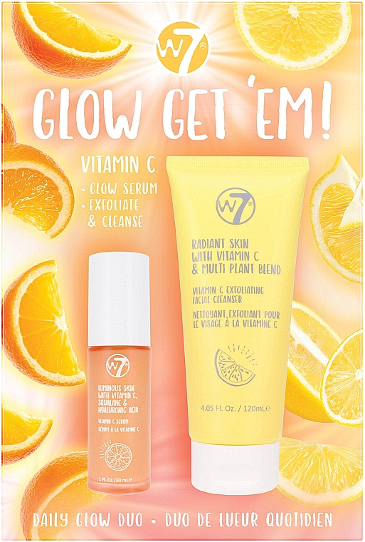 Zestaw - W7 Glow Get 'Em Vitamin C Gift Set (f/ser/30ml + f/peeling/120ml) — Zdjęcie N1