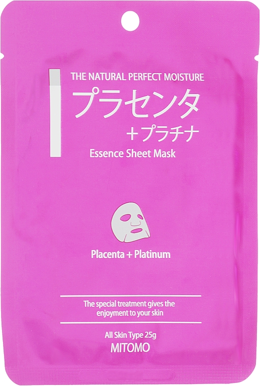 Maseczka do twarzy w płachcie Placenta i platinum - Mitomo Essence Sheet Mask Placenta + Platinum