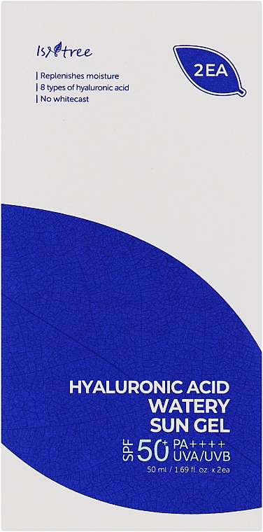 Zestaw żeli przeciwsłonecznych - IsNtree Hyaluronic Acid Watery Sun Gel SPF 50+ PA++++ (gel/2x50ml) — Zdjęcie N1