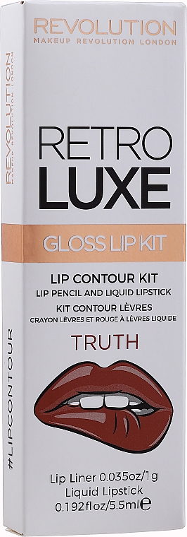 Zestaw do makijażu ust - Makeup Revolution Retro Luxe Gloss Lip Kit (lipstick 5,5 ml + l/pencil 1 g)