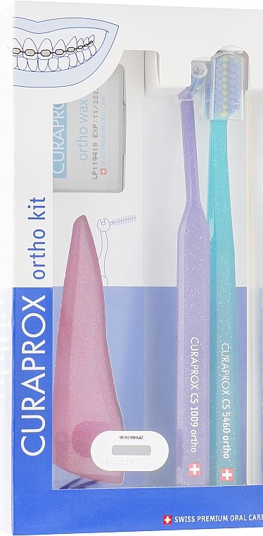 Zestaw Ortho kit - Curaprox (brush 1 pcs + brushes 07,14,18 3 pcs + UHS 1 pcs + orthod/wax 1 pcs + box) — Zdjęcie N1