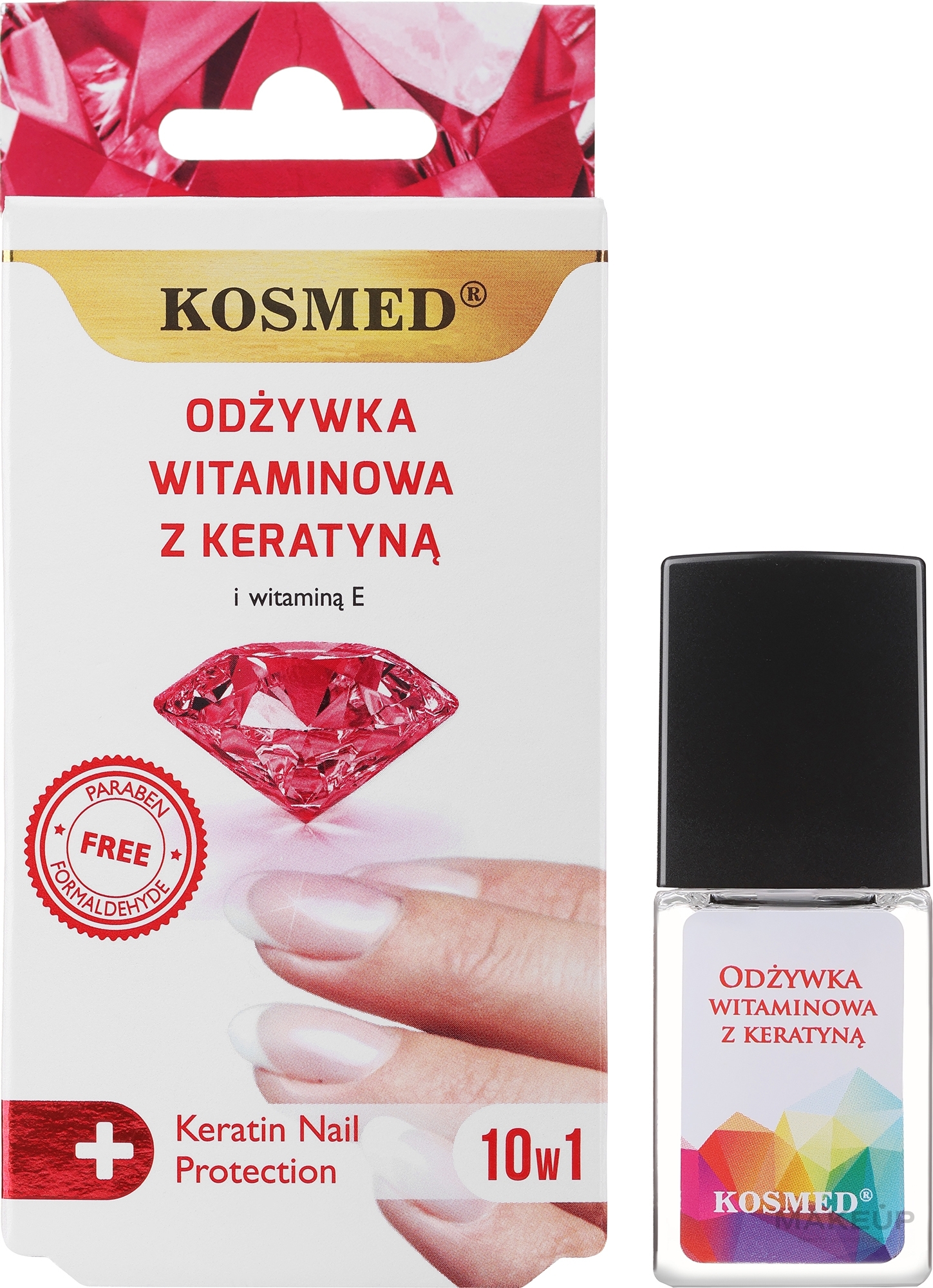 Odżywka witaminowa z keratyną do paznokci - Kosmed Colagen Nail Protection 10in1 — Zdjęcie 9 ml