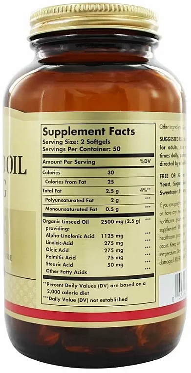 Suplement diety Olej lniany 1250 mg - Solgar Flaxseed Oil — Zdjęcie N2