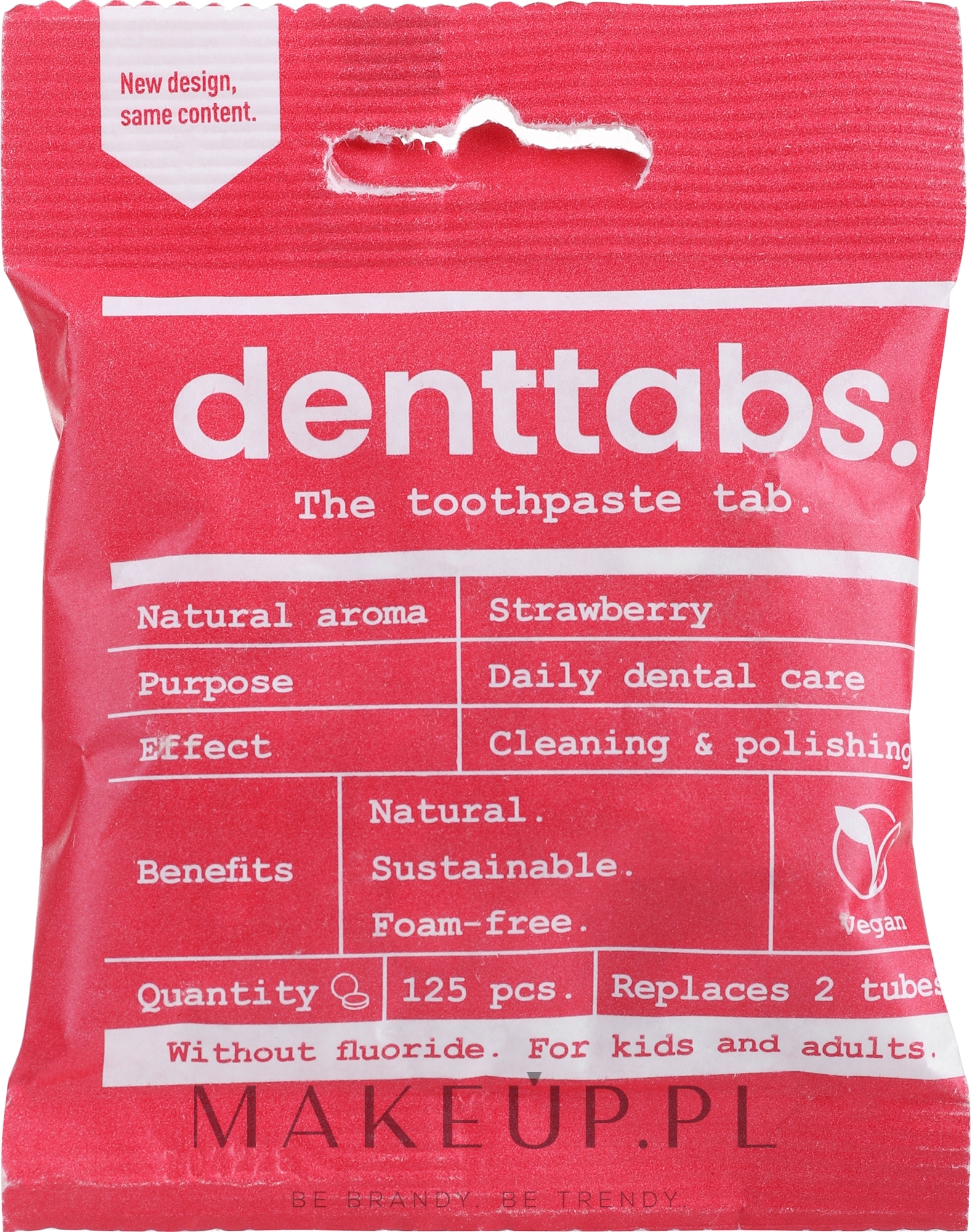 Tabletki do czyszczenia zębów, bez fluoru dla dzieci Truskawka - Denttabs Teeth Cleaning Tablets Kids Strawberry Fluoride Free — Zdjęcie 125 szt.