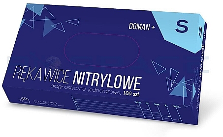 Rękawice nitrylowe, niebieskie, S, 100 szt - Doman Plus — Zdjęcie N1