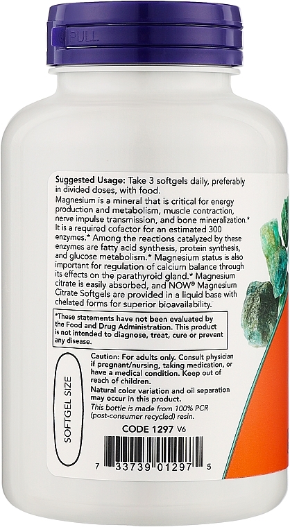 Kapsułki Cytrynian Magnezu - Now Foods Magnesium Citrate Softgels — Zdjęcie N2